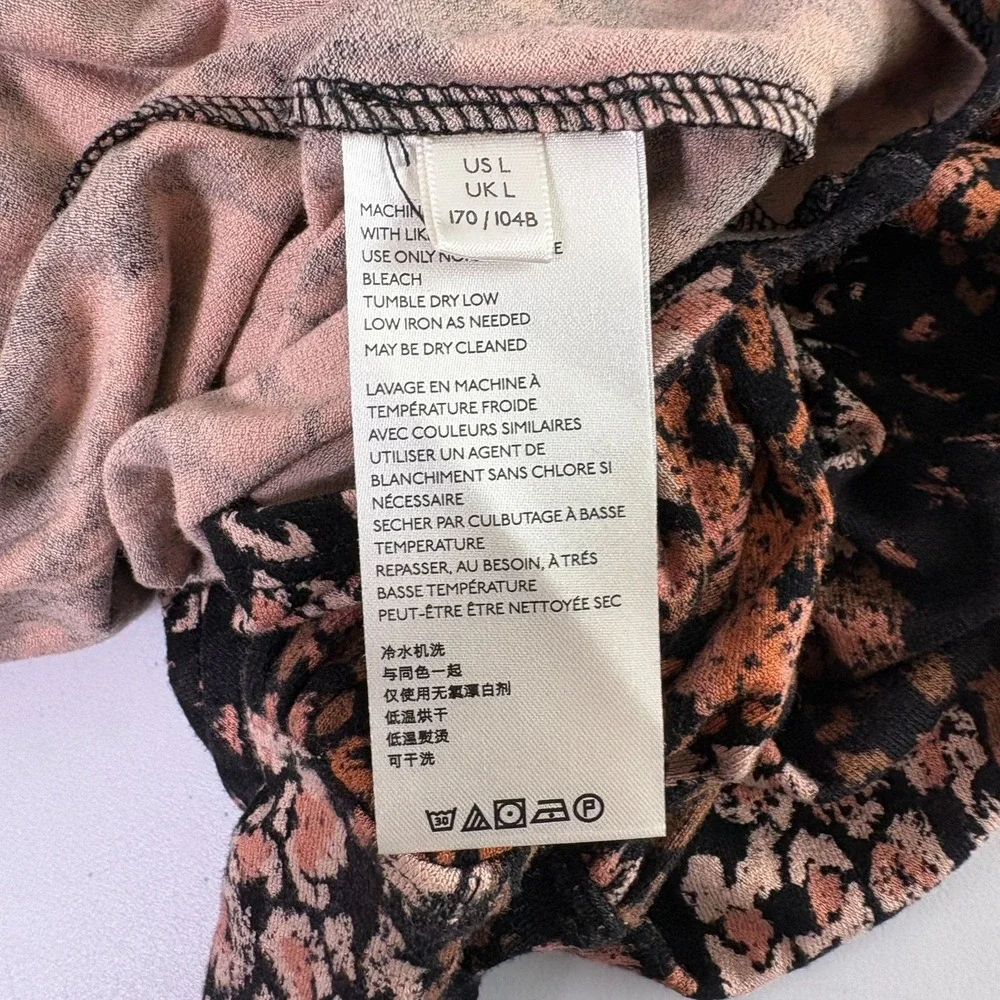 Free People Heartbeats Mini Dress Size L Black Brown Floral Jersey Retro‎ Boho